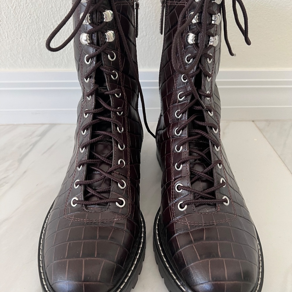 J. Crew brown crocodile print lug sole boots Style AU013 Size 7M